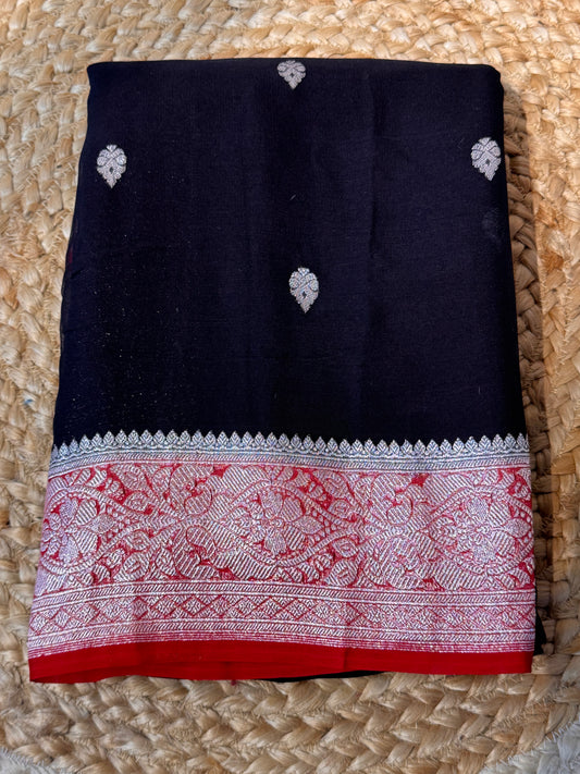 Black with Red Khadi Banaras Pure Chiffon Saree