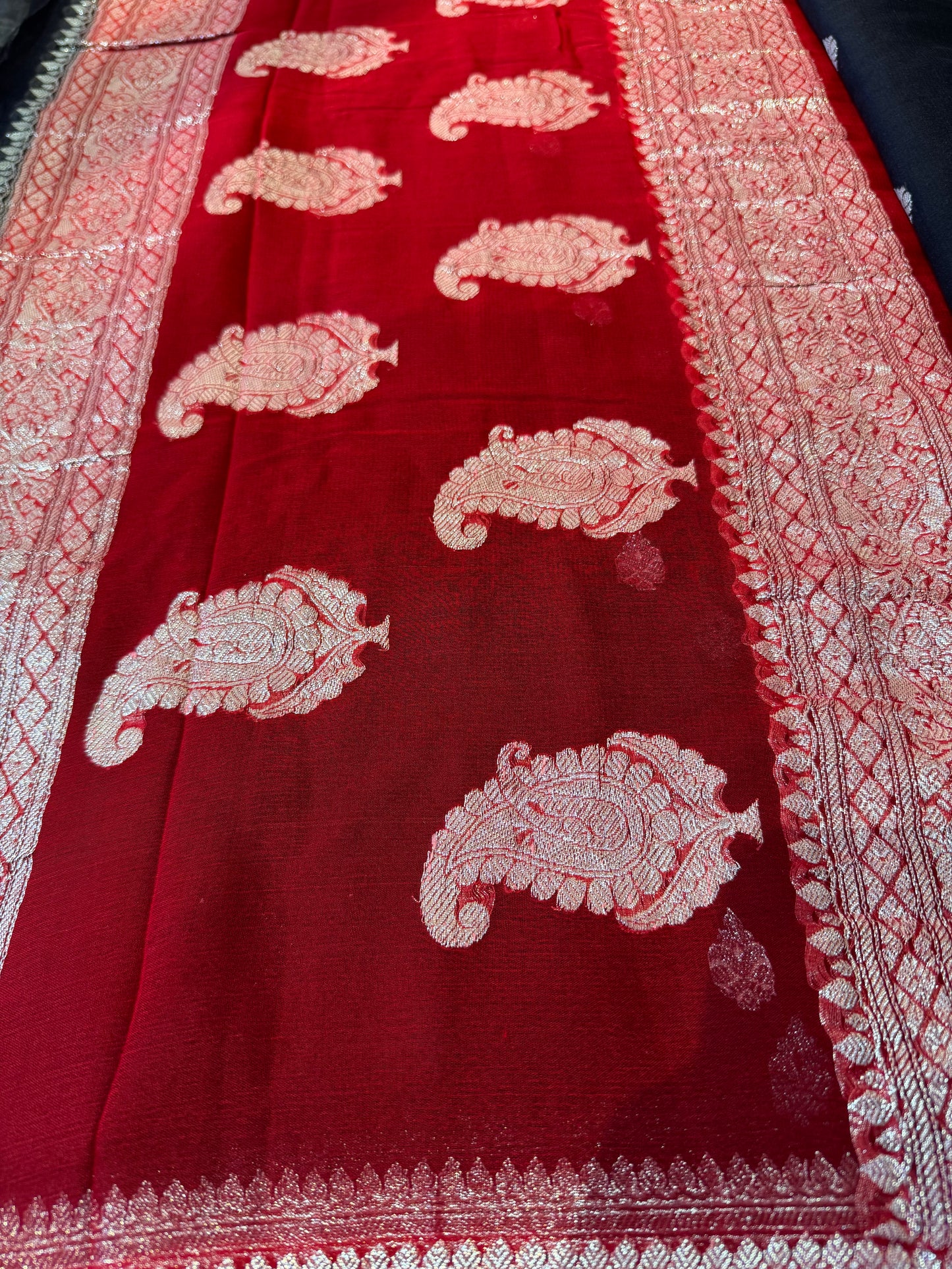 Black with Red Khadi Banaras Pure Chiffon Saree