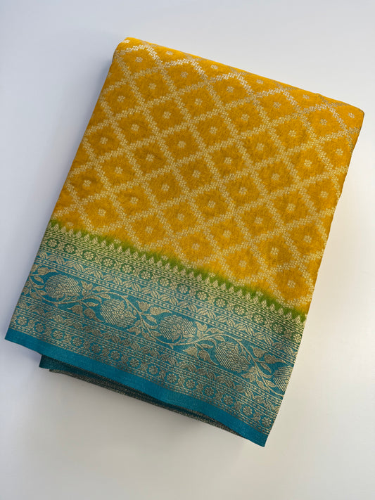 Yellow Jaal Khaddi Georgette Saree