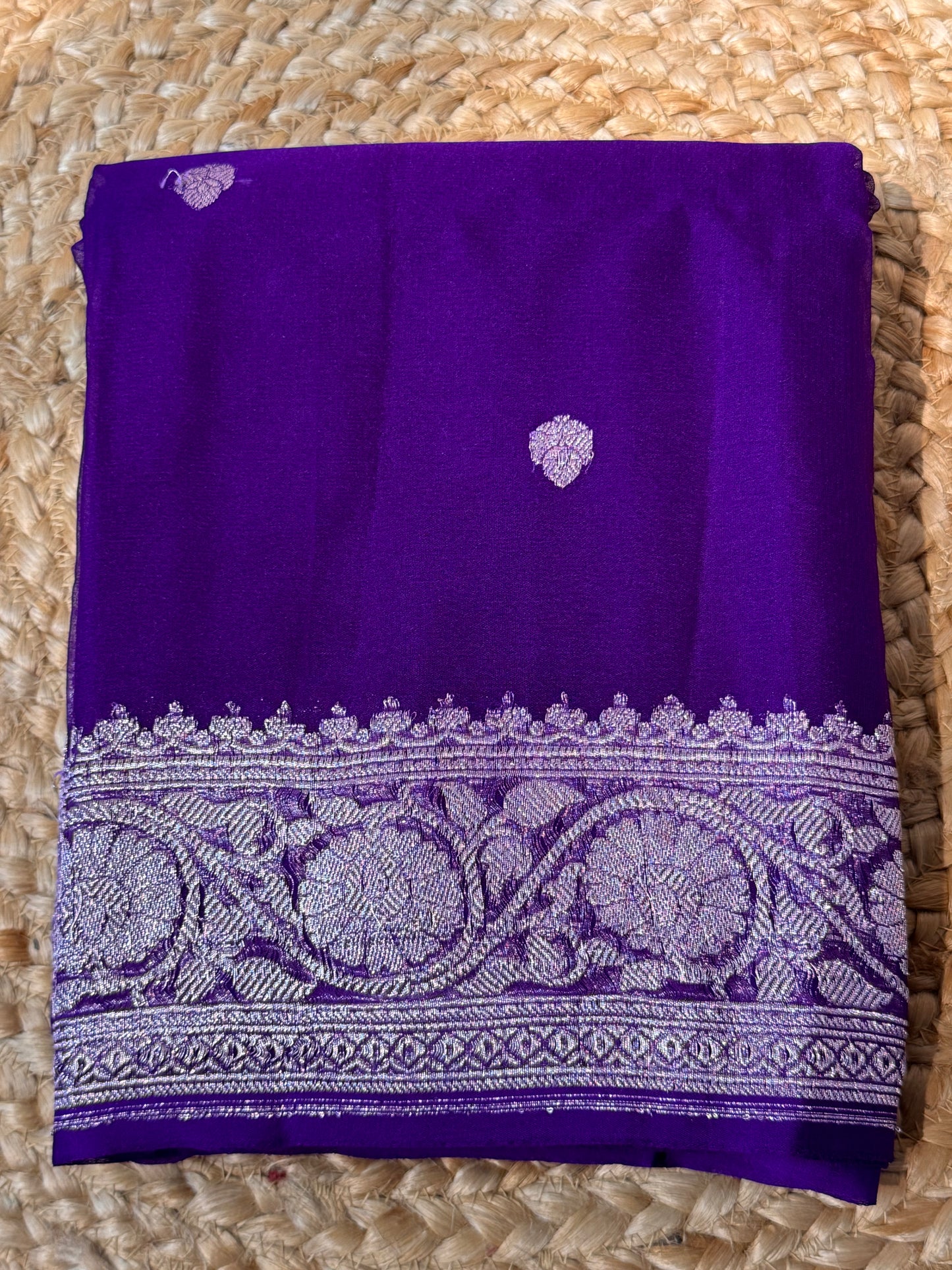 Purple Khadi Banaras Pure Chiffon Saree