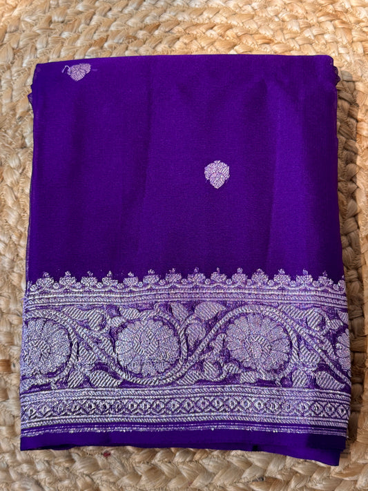 Purple Khadi Banaras Pure Chiffon Saree