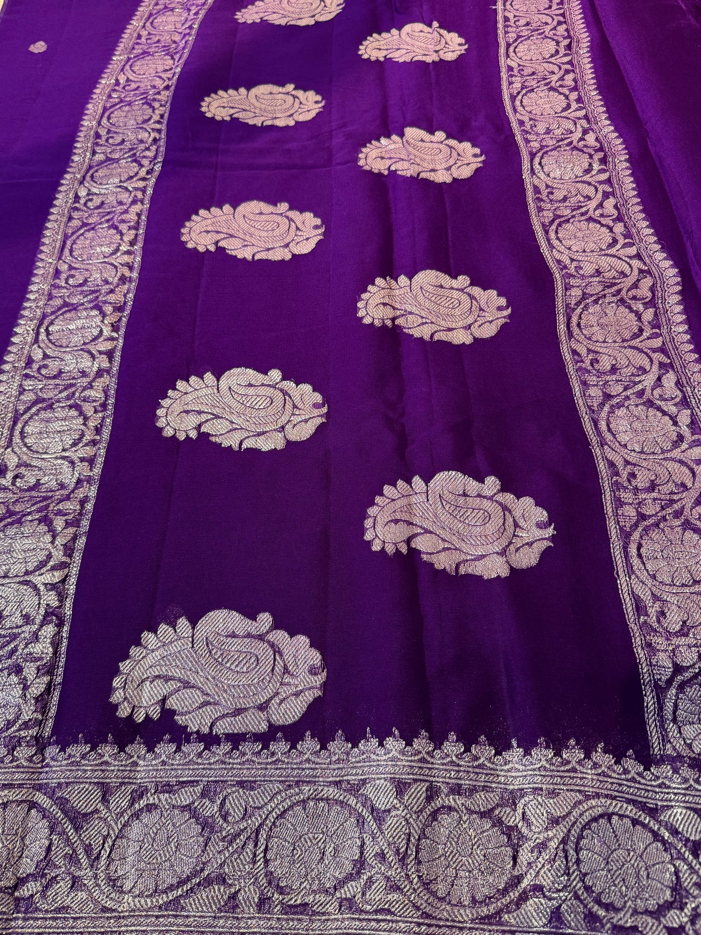 Purple Khadi Banaras Pure Chiffon Saree