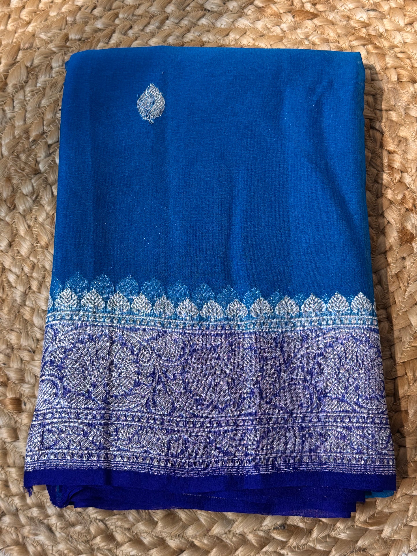 Light Blue with Dark blue Khadi Banaras Pure Chiffon Saree
