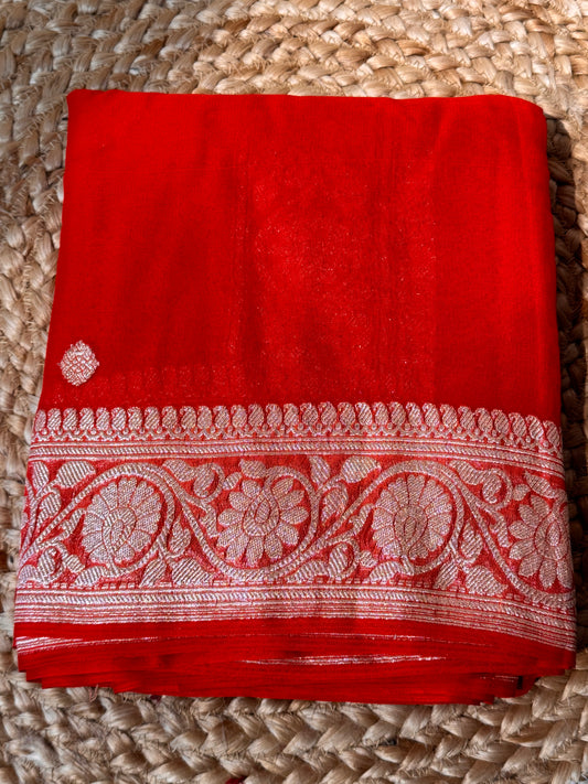 Orange Khadi Banaras Pure Chiffon Saree