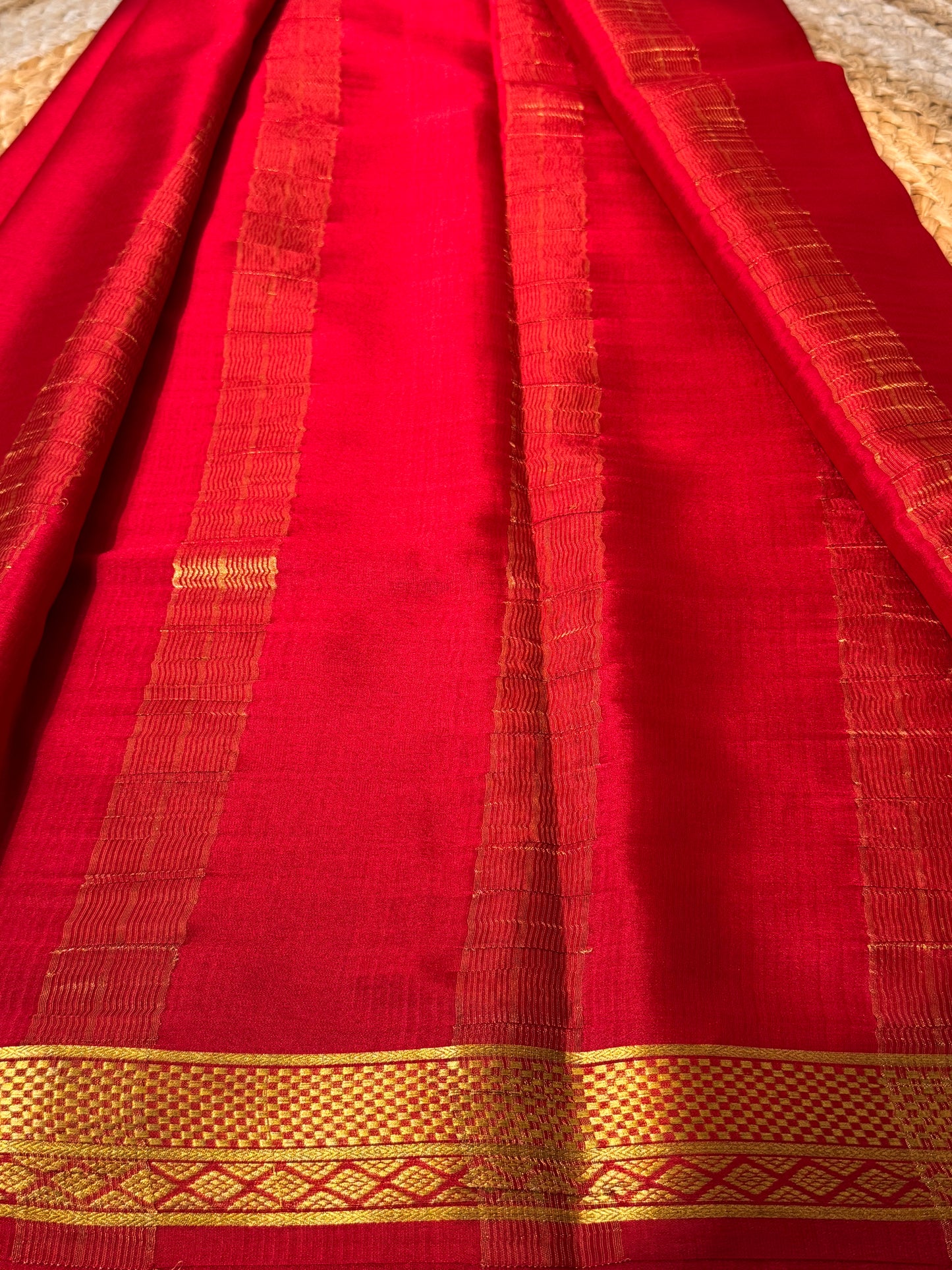 Red Pure Crepe Mysore Silk