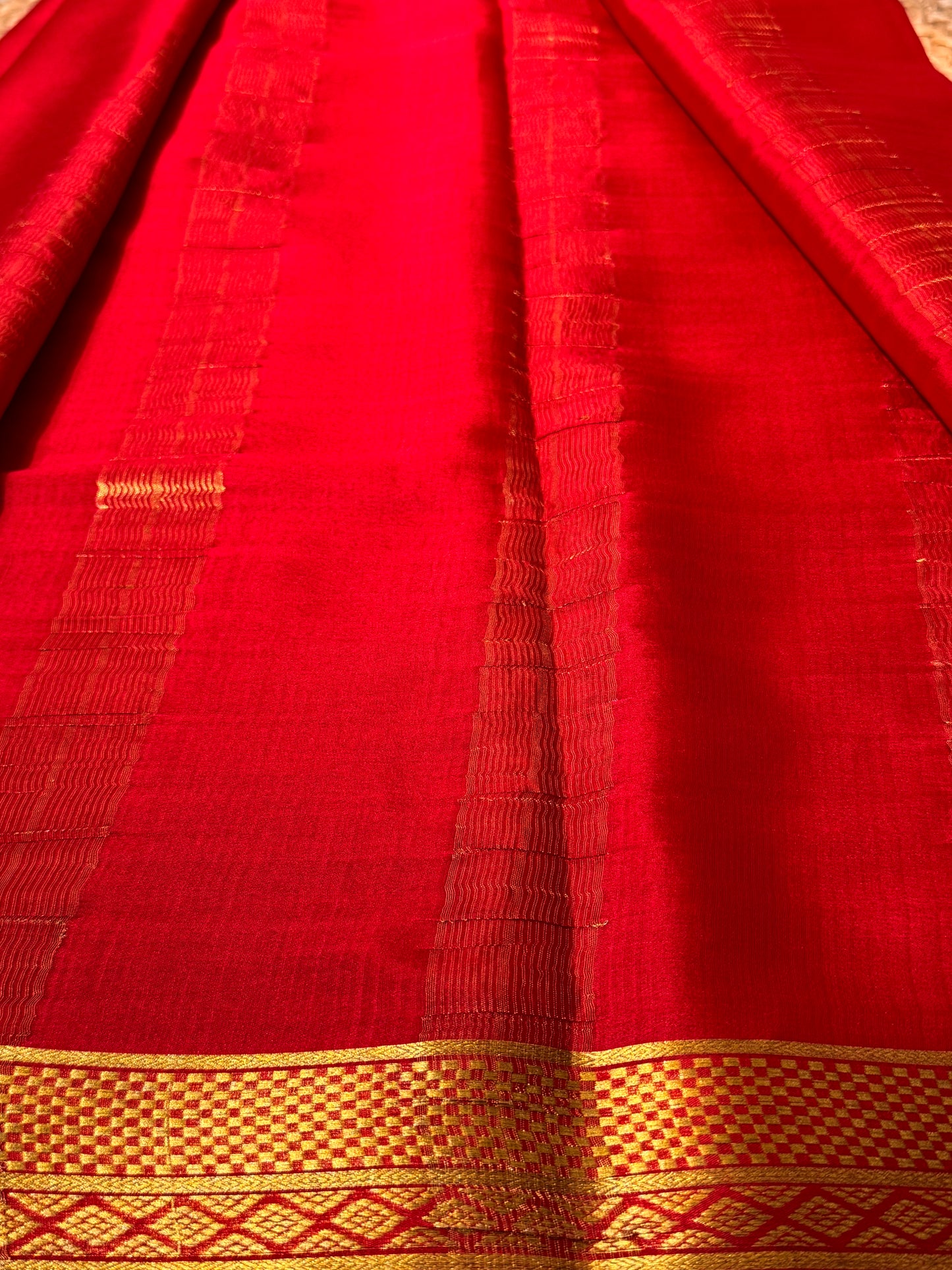 Red Pure Crepe Mysore Silk