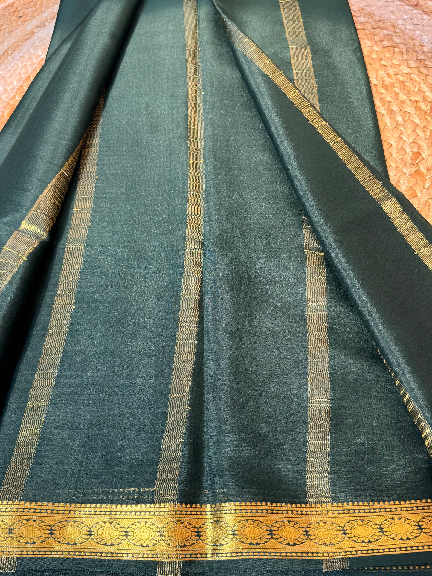 Bottle Green Pure Crepe Mysore Silk