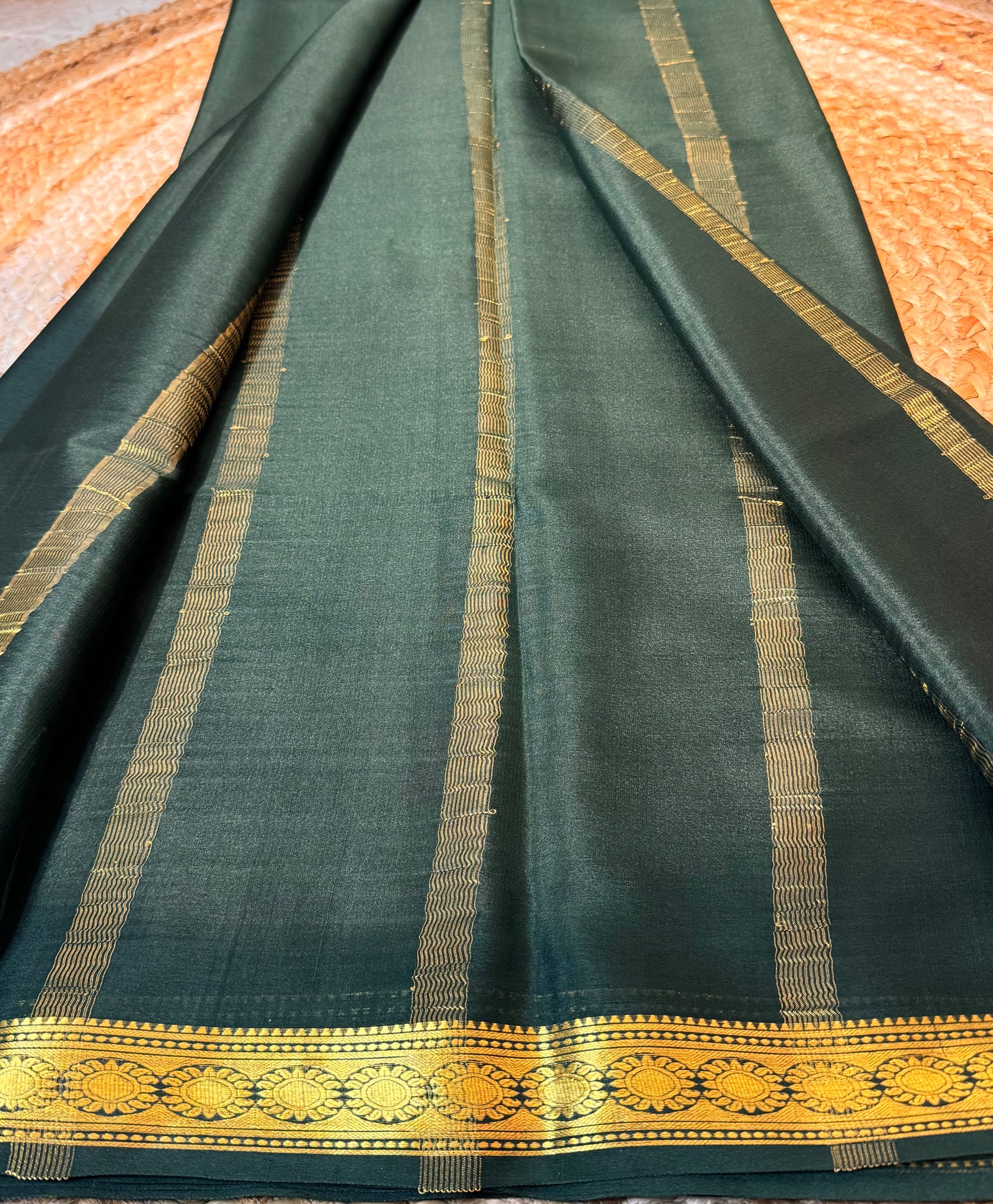Bottle Green Pure Crepe Mysore Silk
