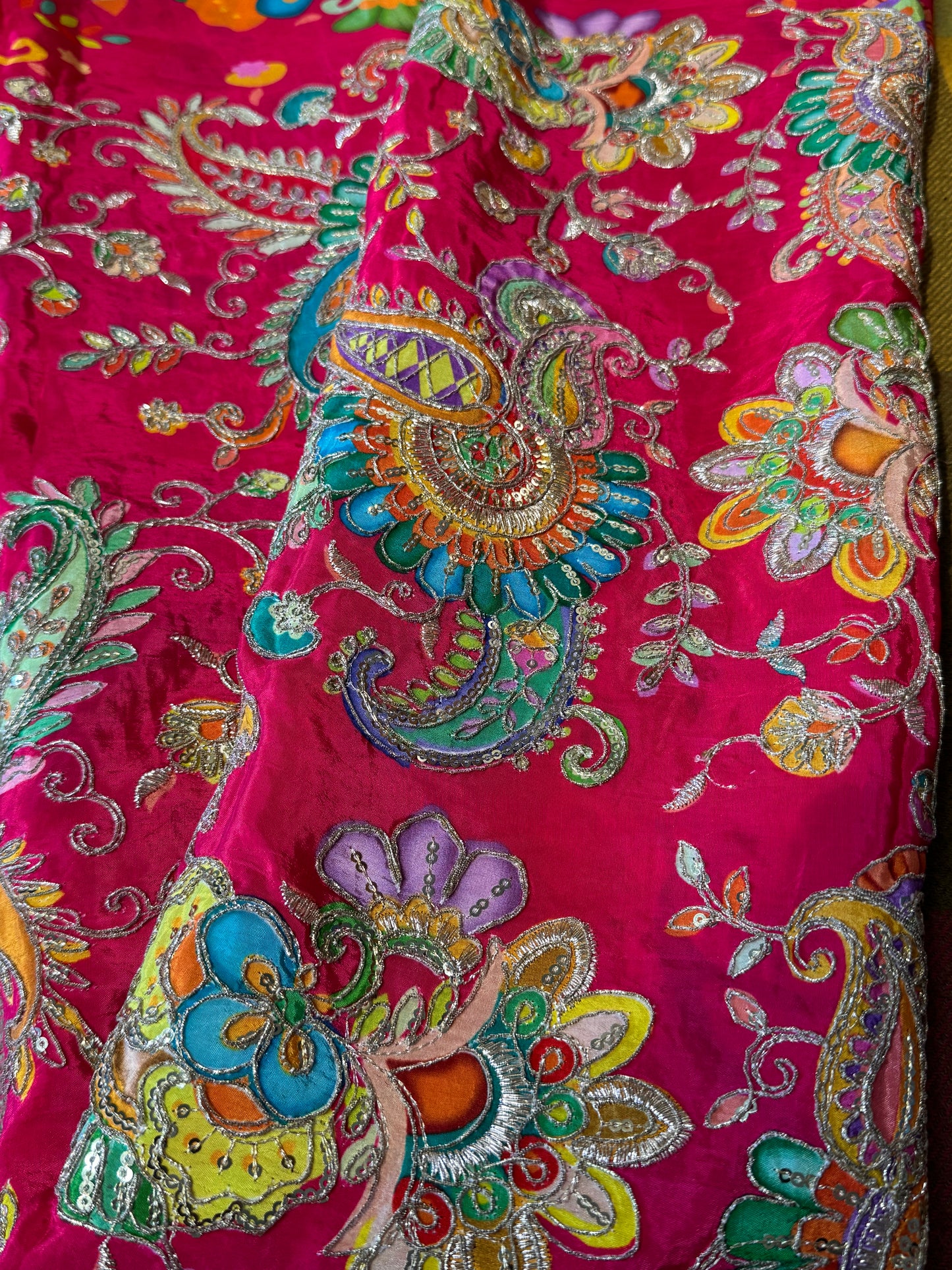 Bright Pink kalamkari Crepe Blouse Piece/Material