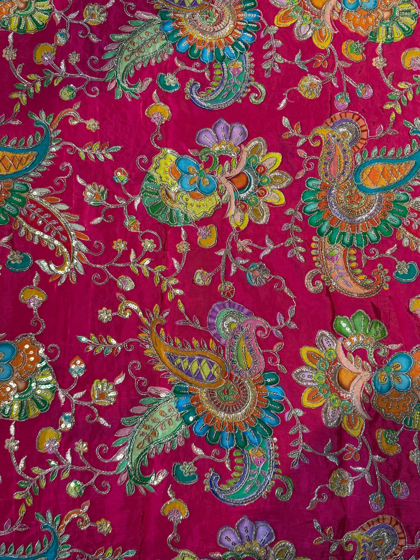 Bright Pink kalamkari Crepe Blouse Piece/Material