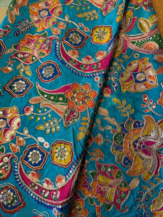 Sea Green kalamkari Crepe Blouse Piece/Material