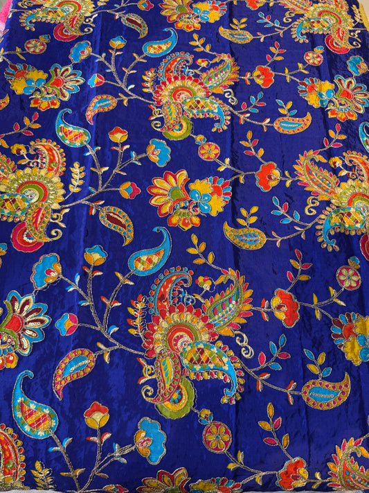 Royal Blue kalamkari Crepe Blouse Piece/Material