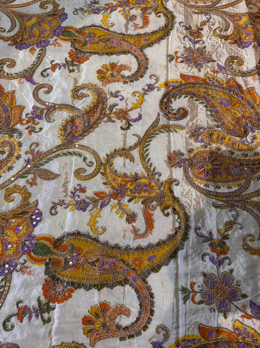 Pastel Yellow kalamkari Crepe Blouse Piece/Material
