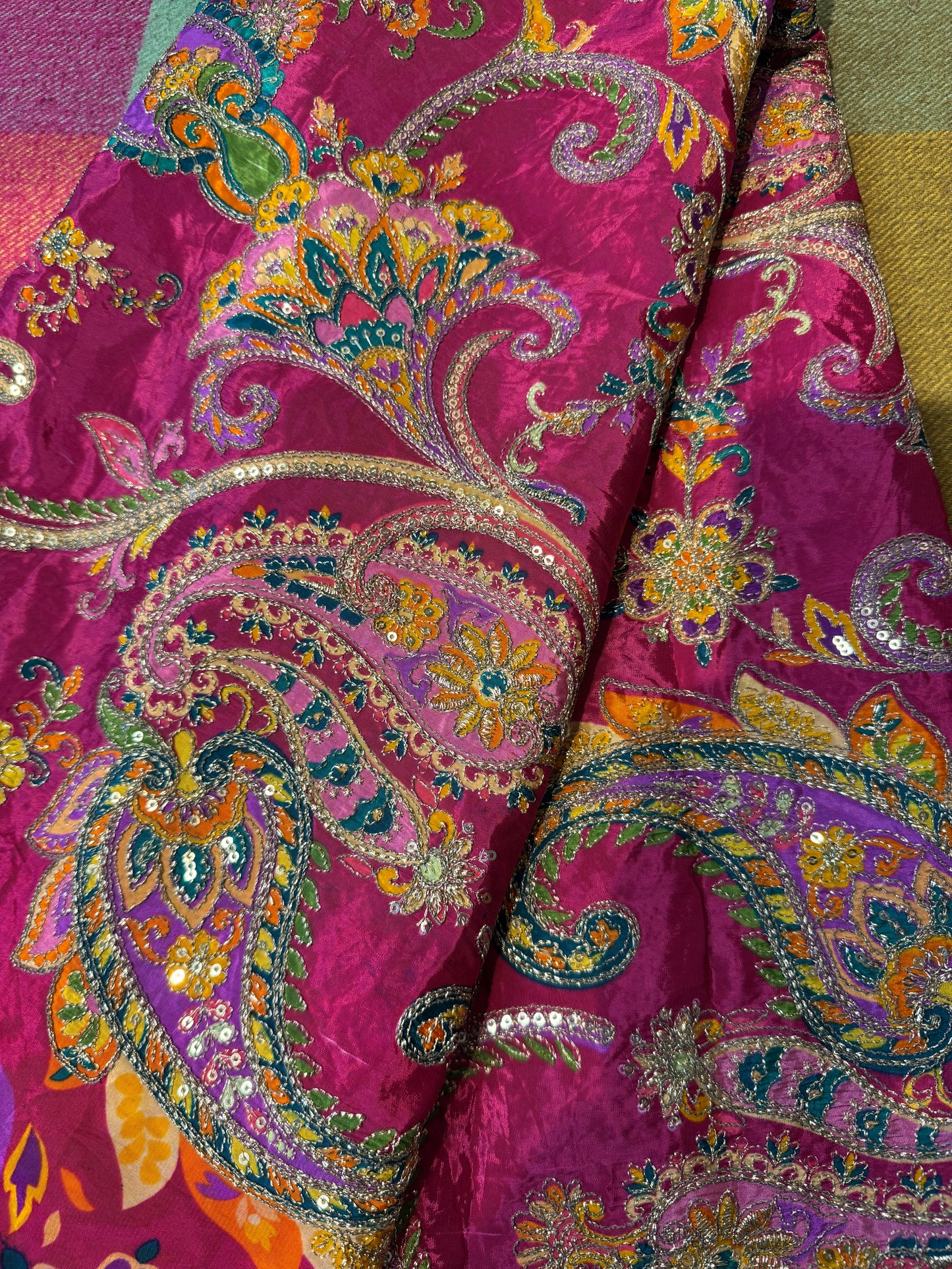 Royal Pink Rich kalamkari Crepe Blouse Piece/Material