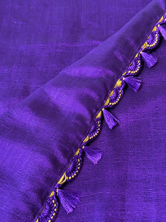 Purple Ambari Special Blouse Material + Kashmiri Silk Plain Saree (Purple tassles)