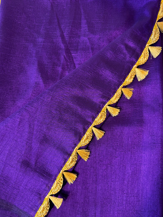 Purple Kashmiri Silk Plain Saree with Tassels