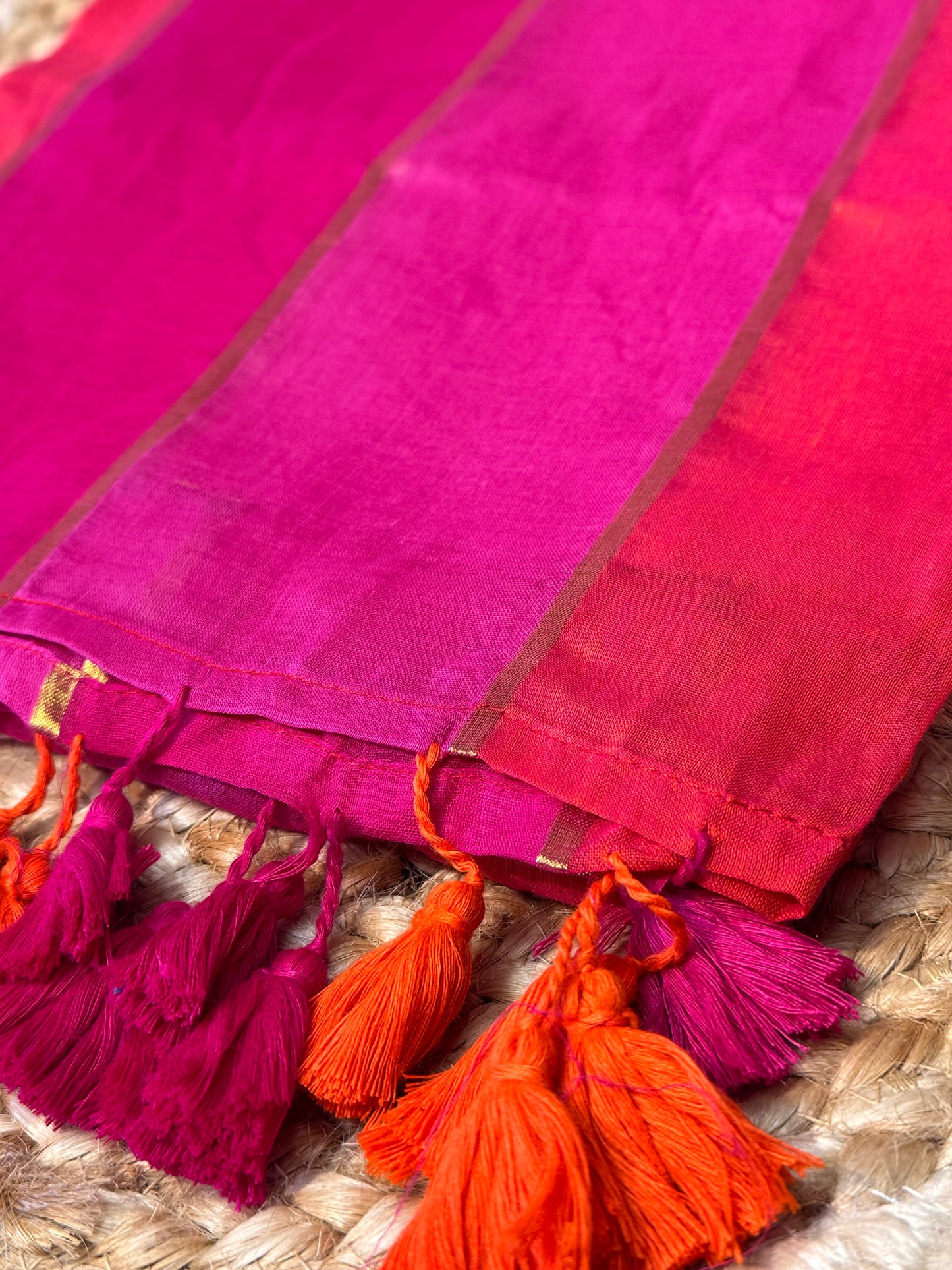 Pink with Orange Mul Cotton Saree
