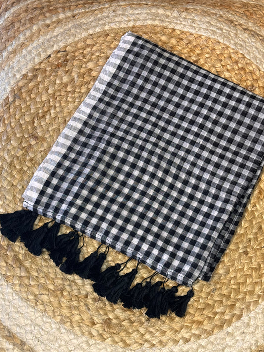 Black and white Checks Mul Cotton Saree