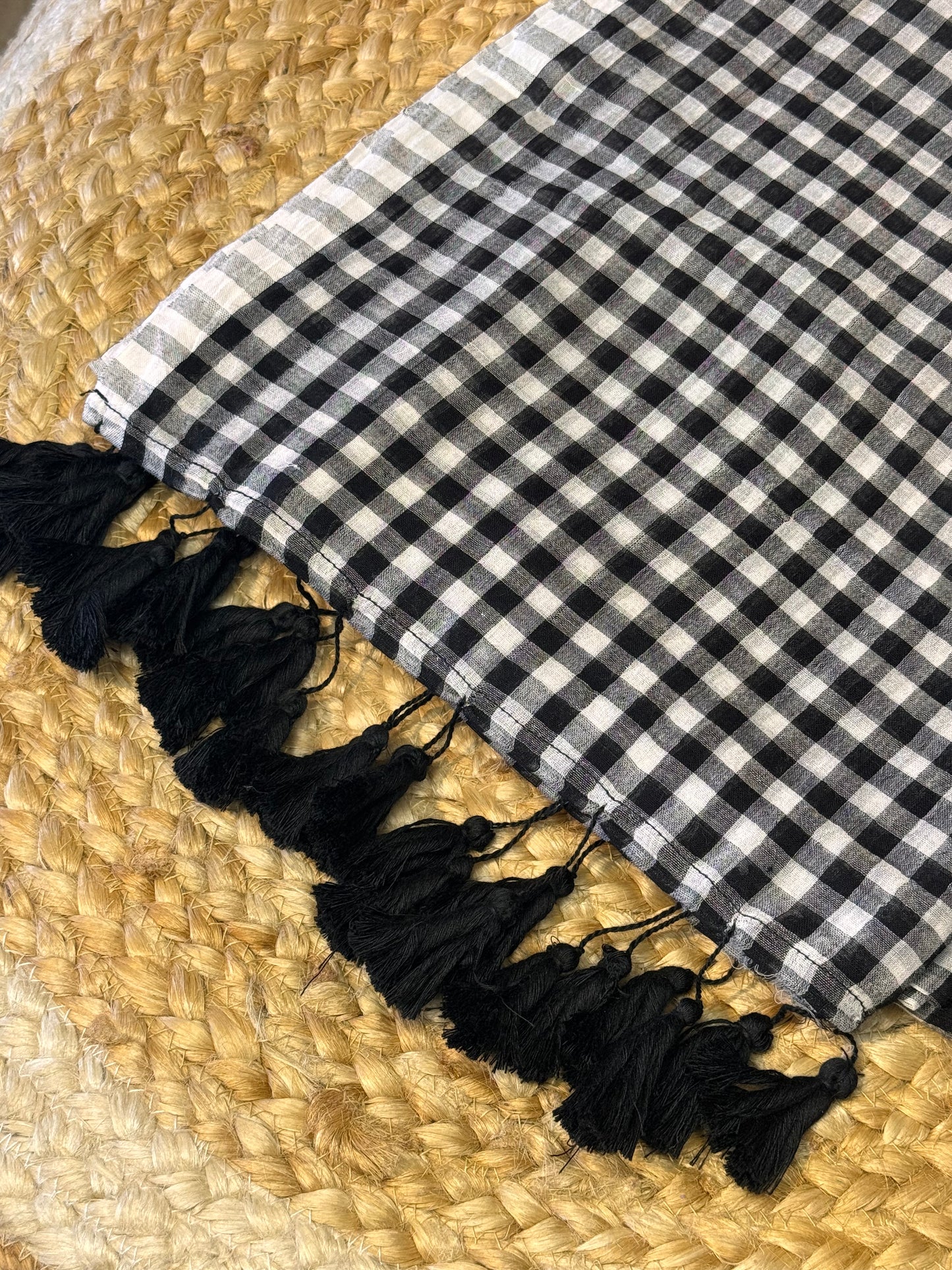 Black and white Checks Mul Cotton Saree