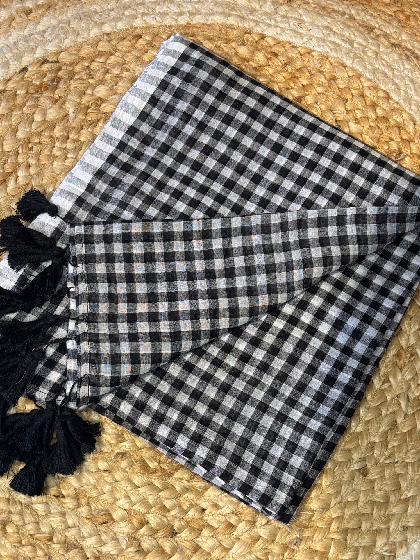 Black and white Checks Mul Cotton Saree