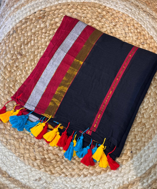 Black Rainbow Mul Cotton Saree