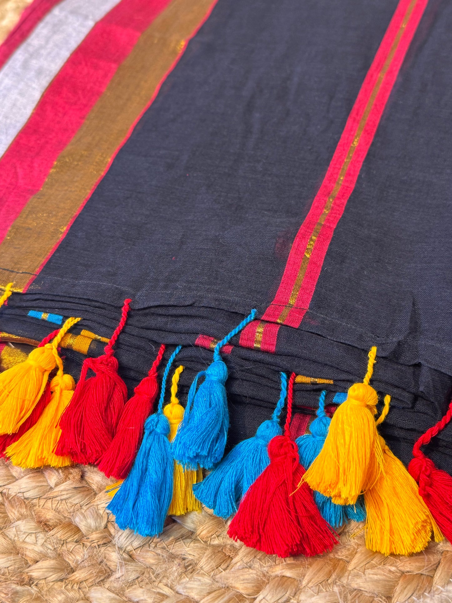 Black Rainbow Mul Cotton Saree