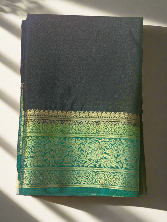 Semi Mysore Crepe Silk (Black with Green)
