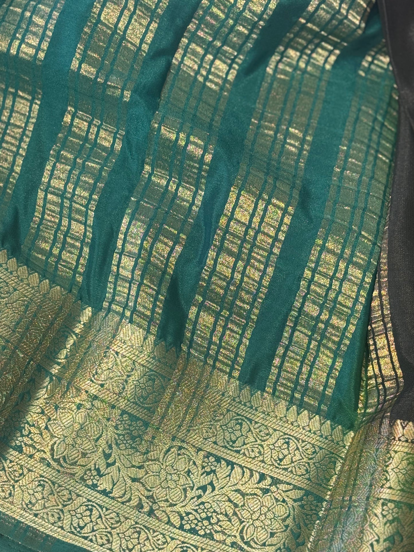 Semi Mysore Crepe Silk (Black with Green)