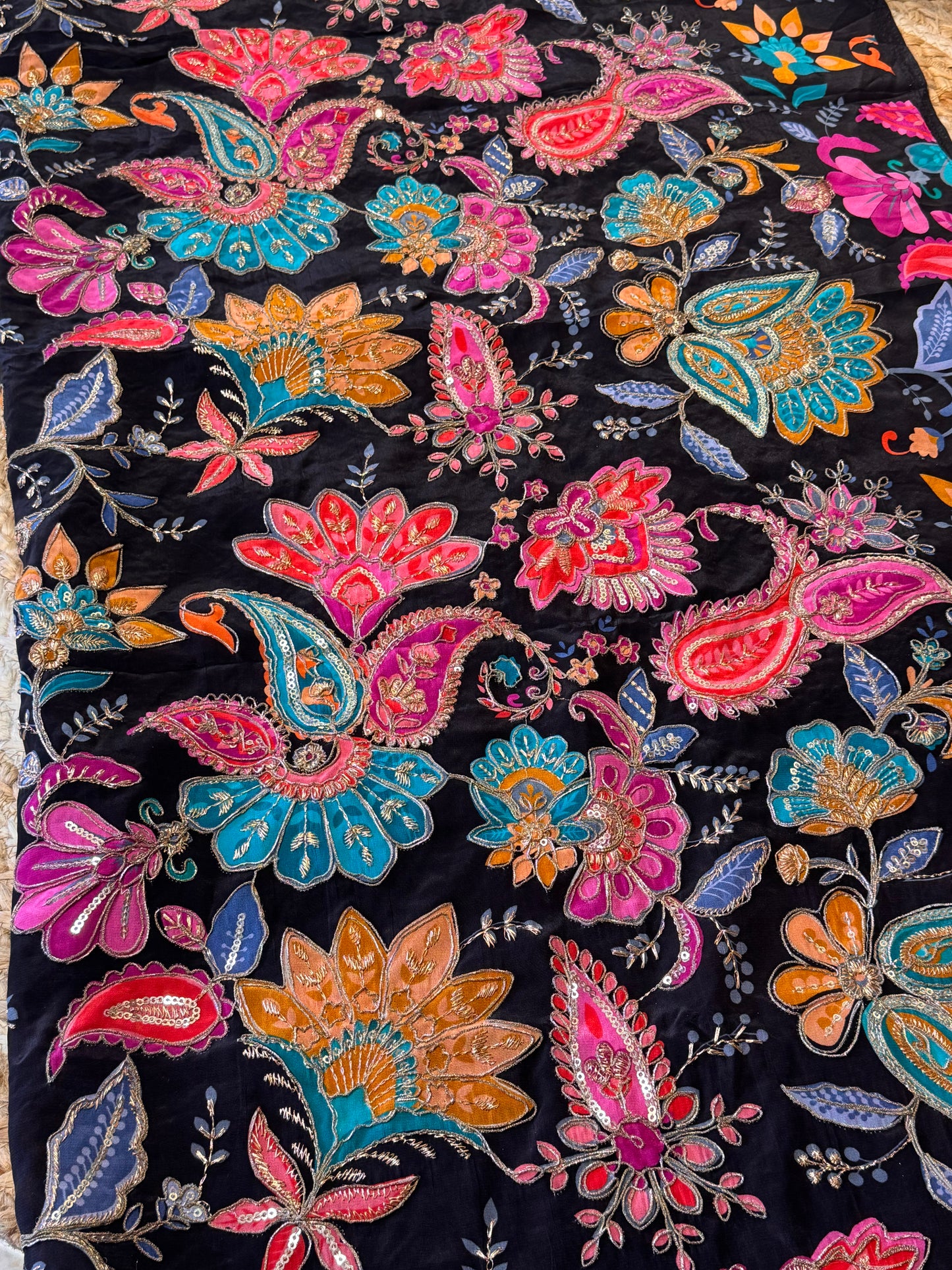 Black Multi Colour kalamkari Crepe Blouse Piece/Material-B01
