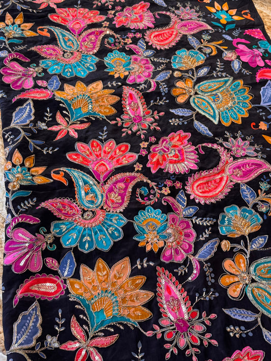 Black Multi Colour kalamkari Crepe Blouse Piece/Material-B01