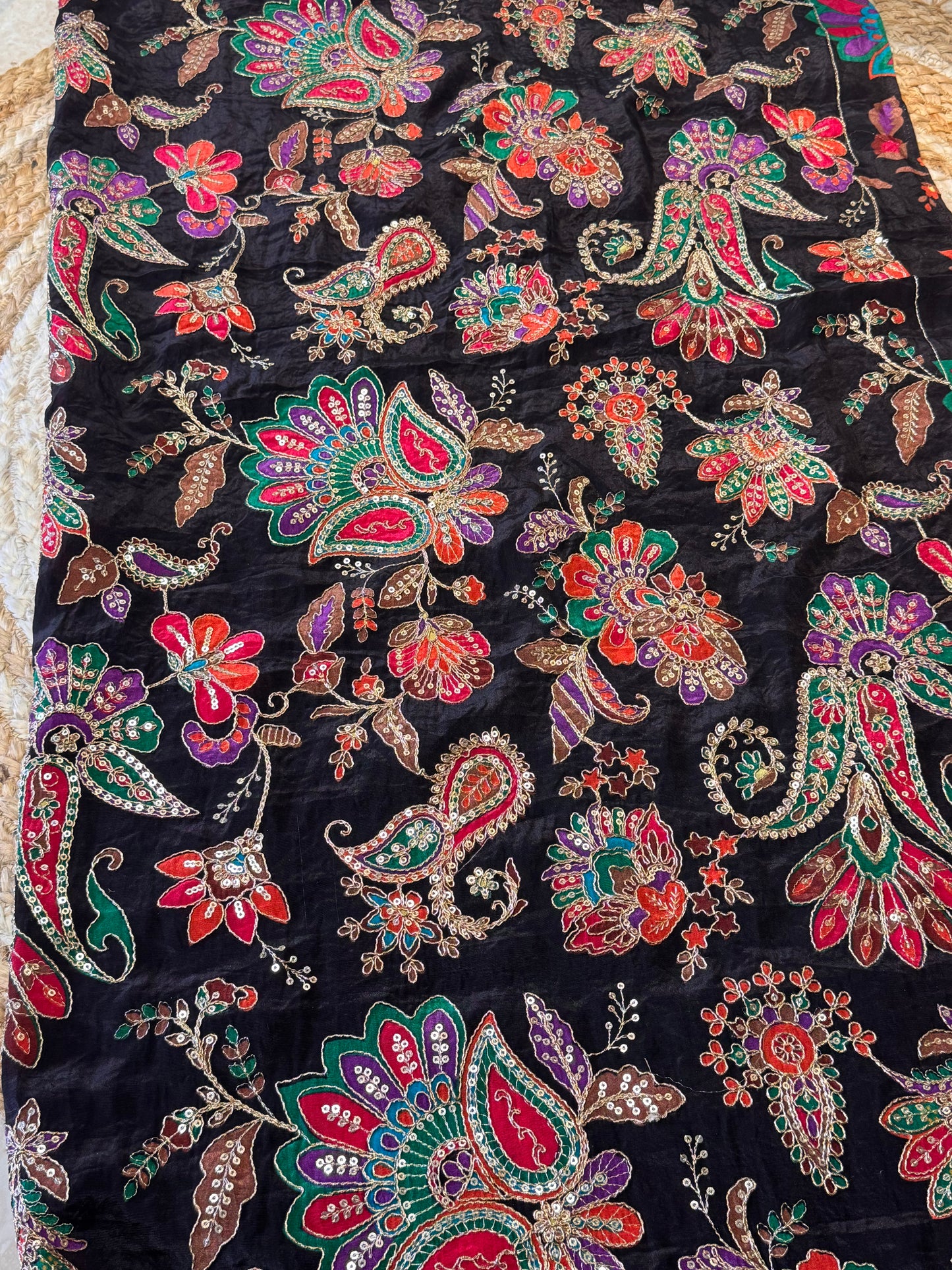 Black with Red/green Colour kalamkari Crepe Blouse Piece/Material-B02