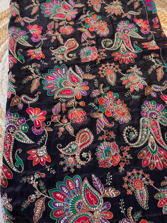 Black with Red/green Colour kalamkari Crepe Blouse Piece/Material-B02