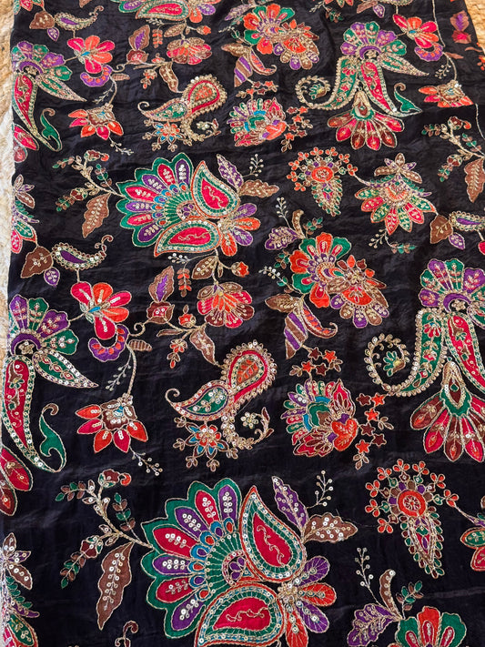 Black with Red/green Colour kalamkari Crepe Blouse Piece/Material-B02