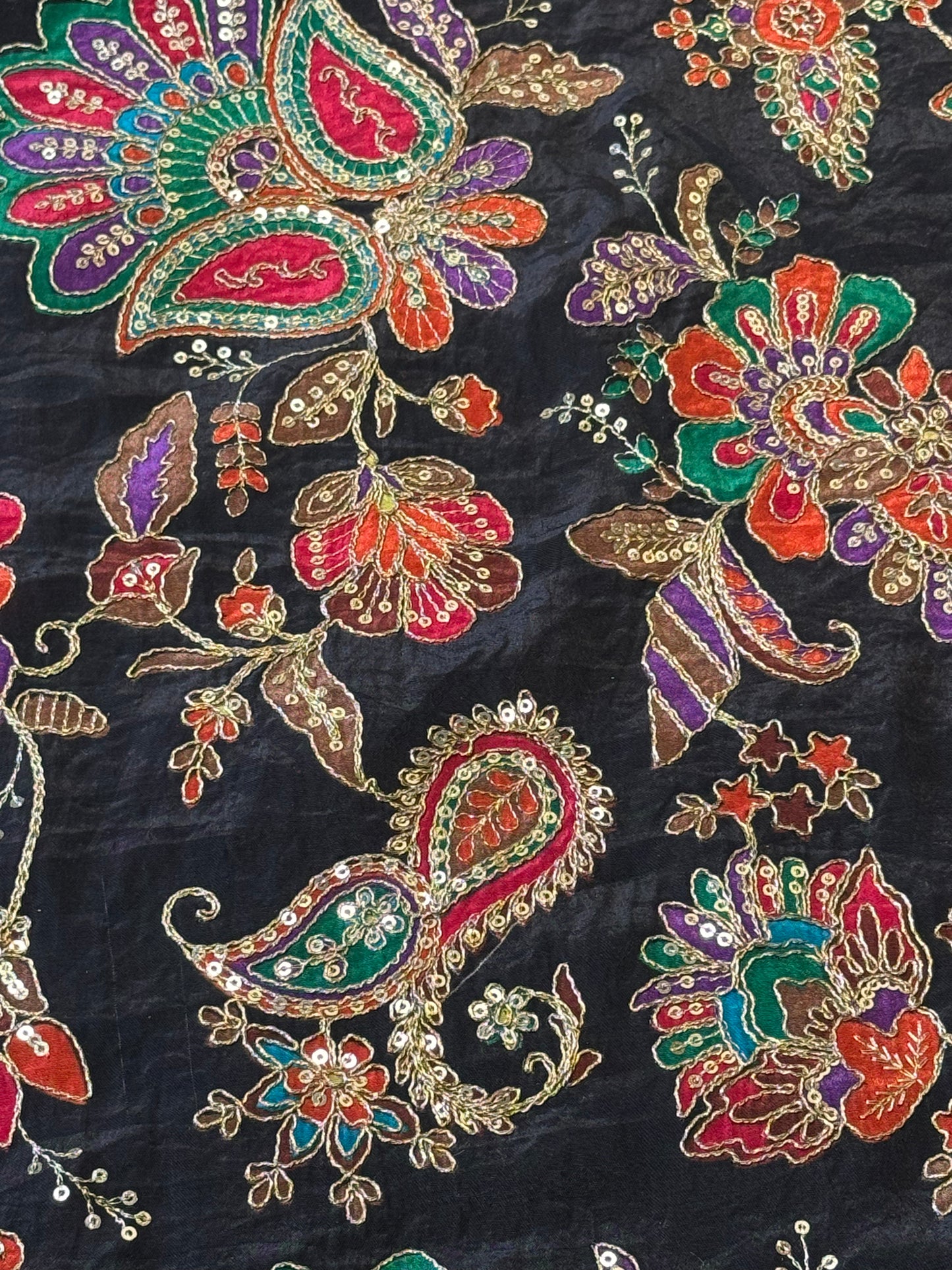 Black with Red/green Colour kalamkari Crepe Blouse Piece/Material-B02
