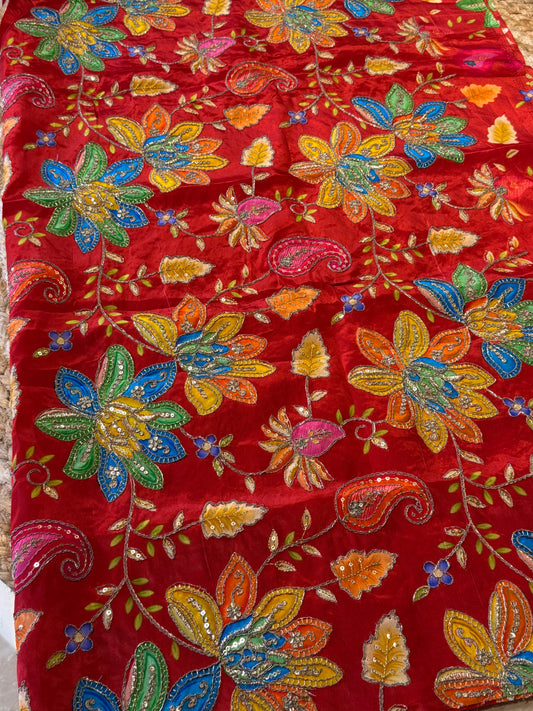 Bright Red kalamkari Crepe Blouse Piece/Material-R01