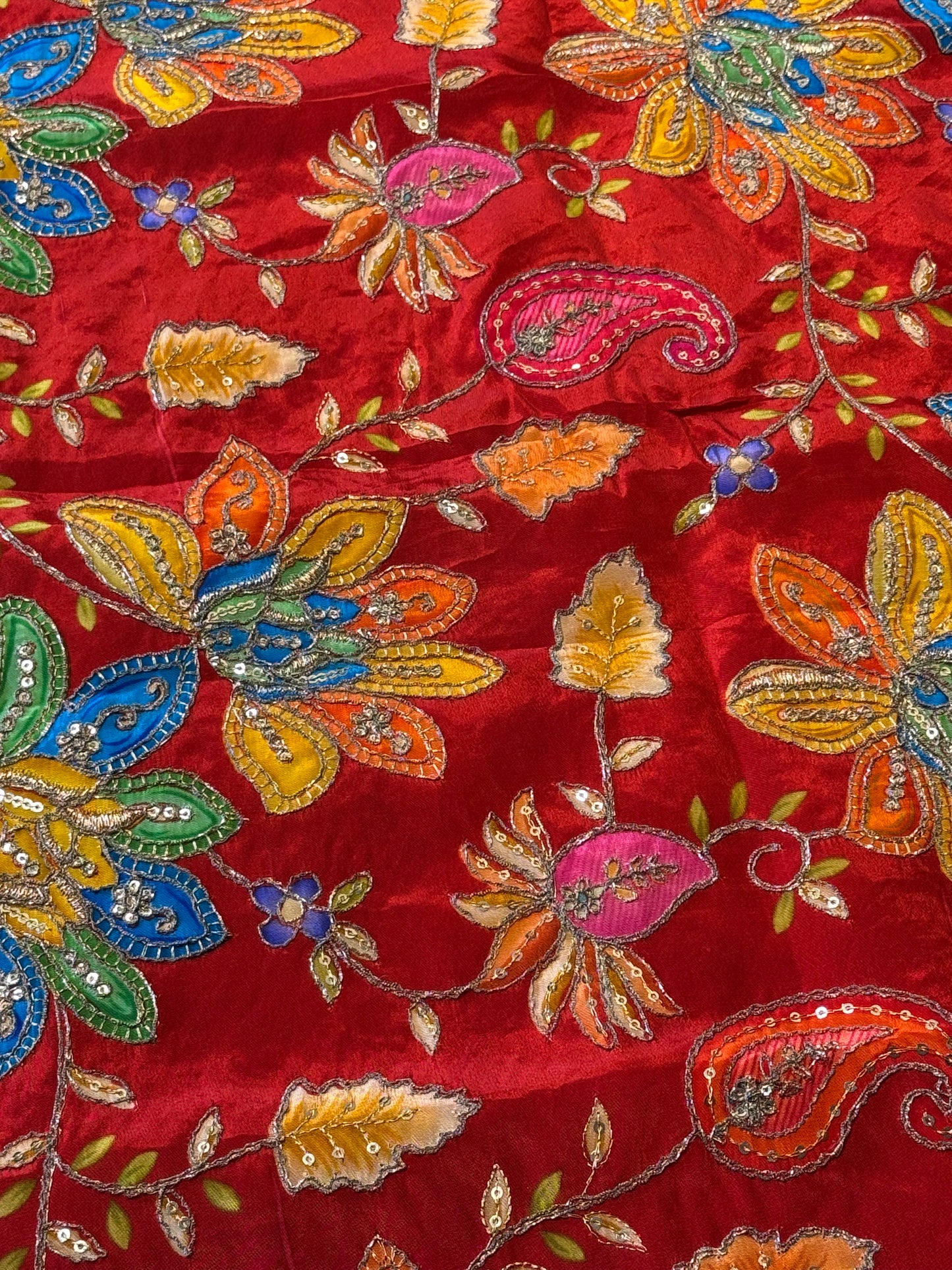 Bright Red kalamkari Crepe Blouse Piece/Material-R01