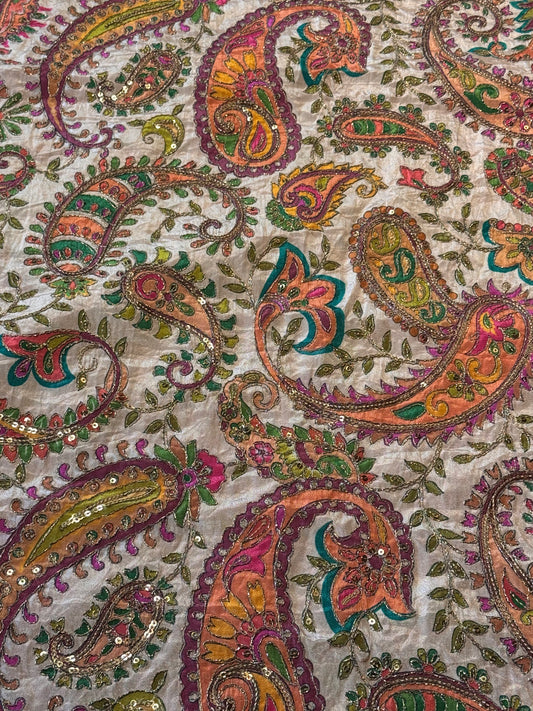 Beige Colour kalamkari Crepe Blouse Piece/Material
