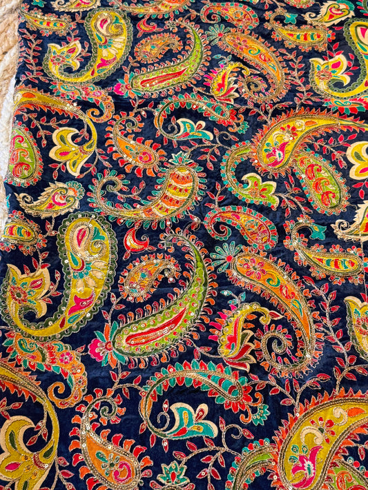 Black kalamkari Crepe Blouse Piece/Material-B03