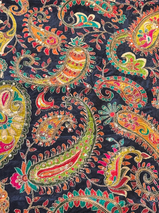 Black kalamkari Crepe Blouse Piece/Material-B03