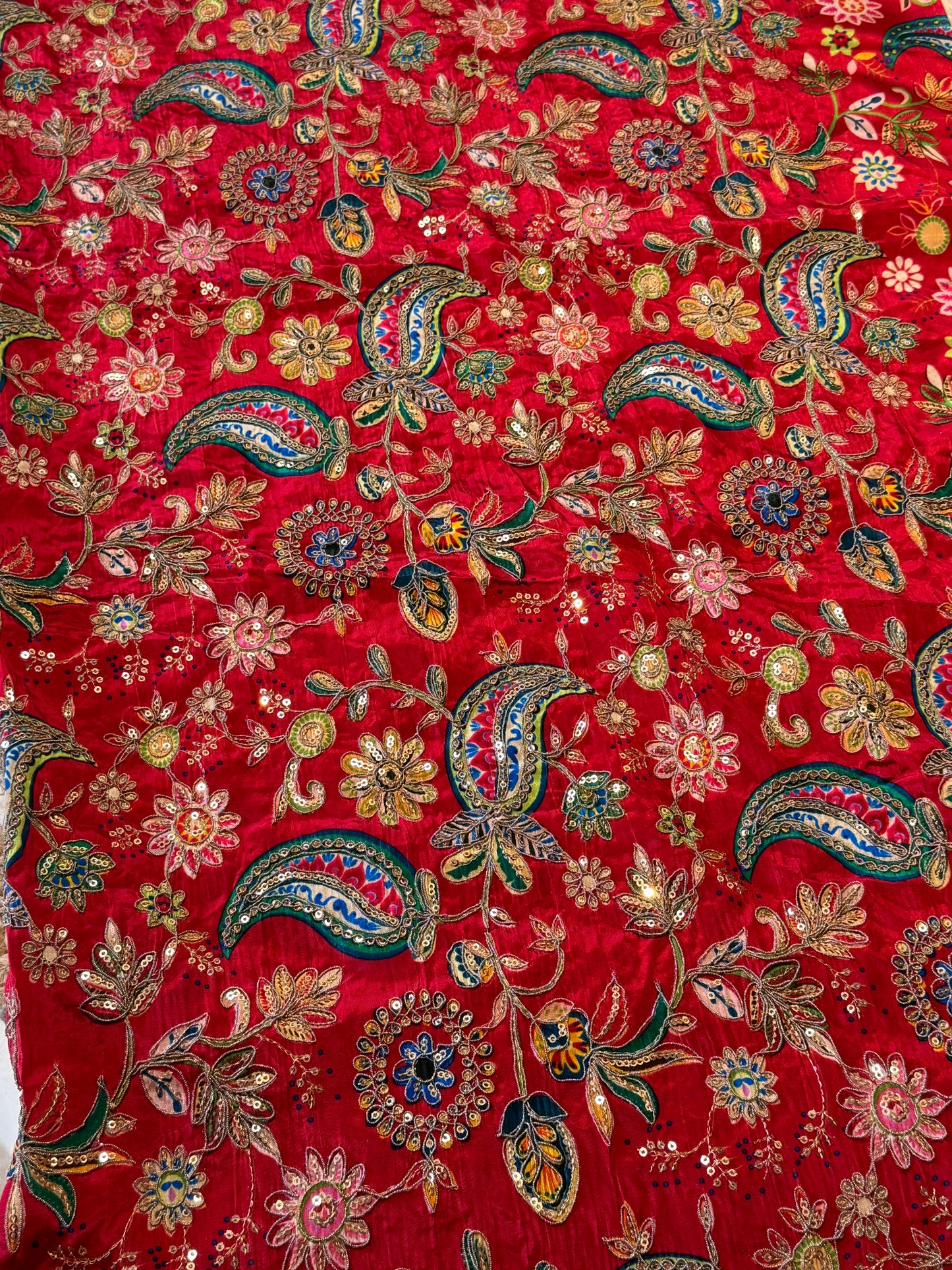Red kalamkari Crepe Blouse Piece/Material-R02