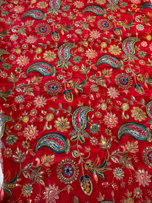 Red kalamkari Crepe Blouse Piece/Material-R02
