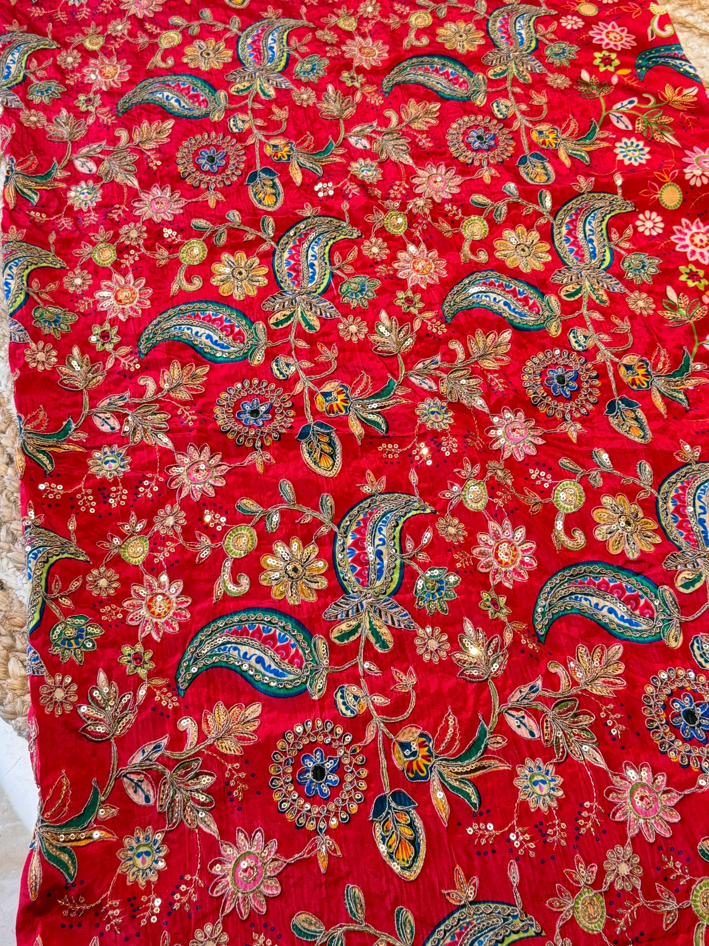Red kalamkari Crepe Blouse Piece/Material-R02