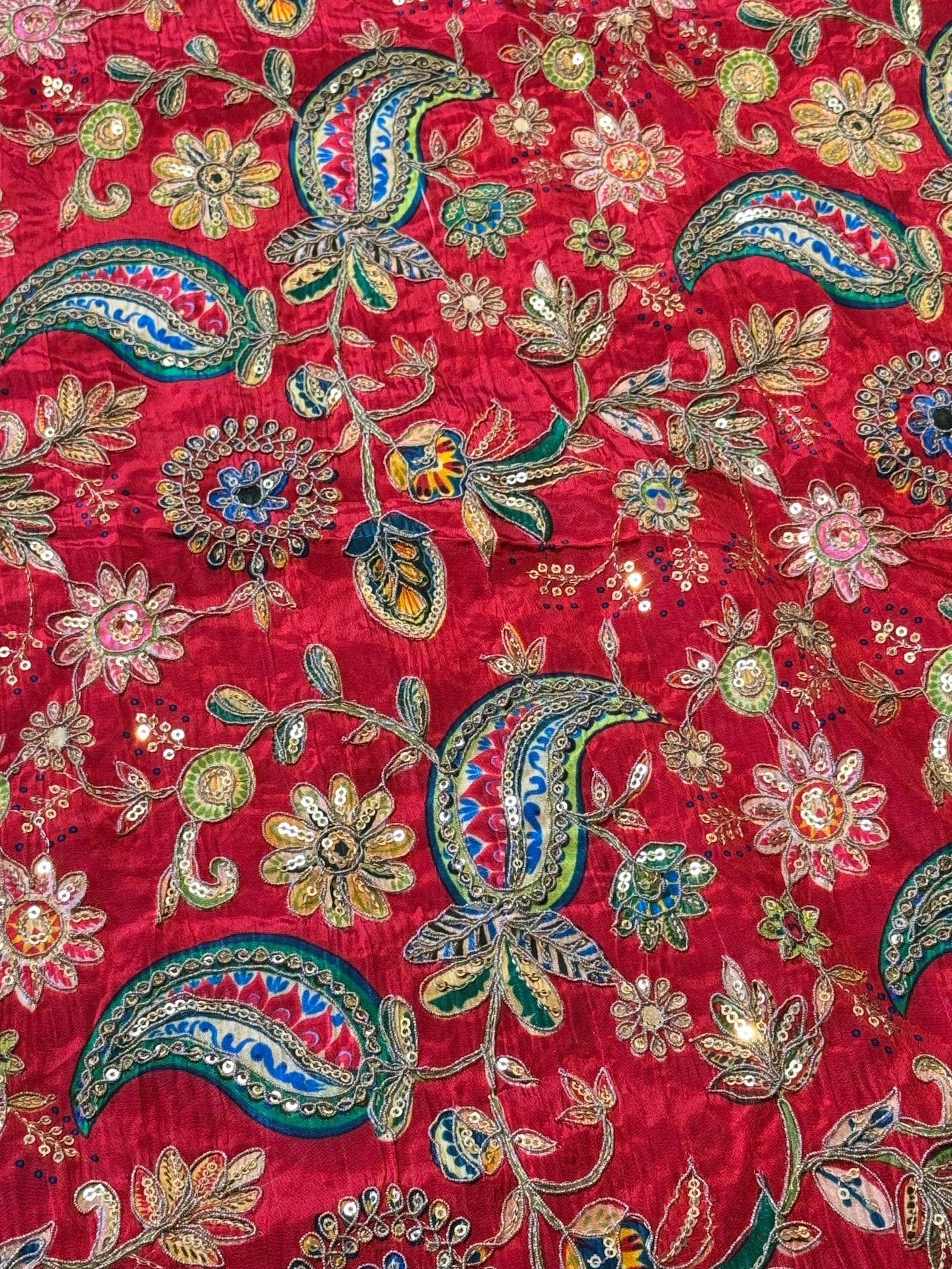 Red kalamkari Crepe Blouse Piece/Material-R02