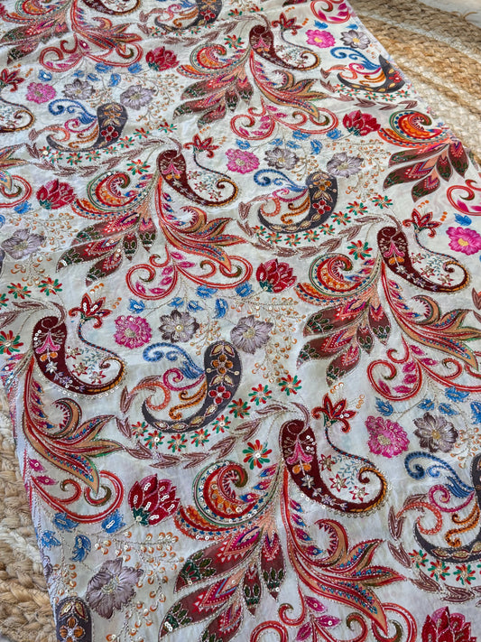 Cream kalamkari Crepe Blouse Piece/Material-C01
