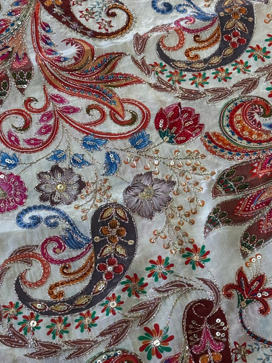 Cream kalamkari Crepe Blouse Piece/Material-C01