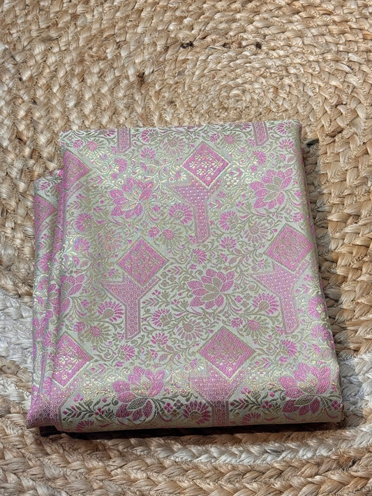 Pastel Green with Pink Banaras Blouse Material