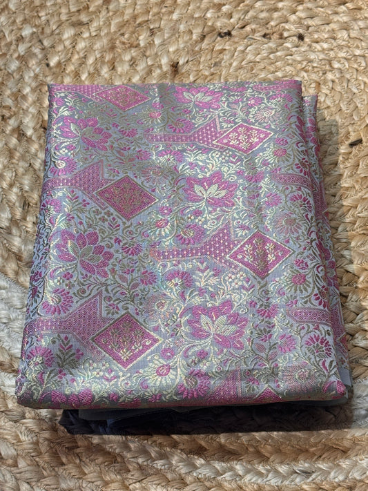 Pastel Grey with Pink Banaras Blouse Material