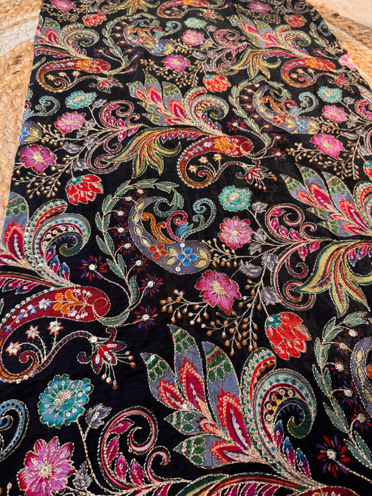 Black kalamkari Crepe Blouse Piece/Material-B04