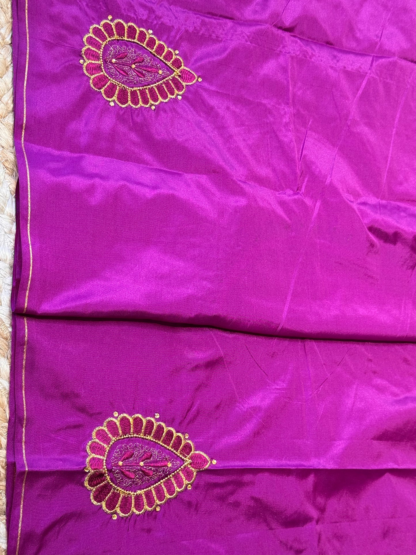 Magenta Silk Blouse Material with Embroidery work
