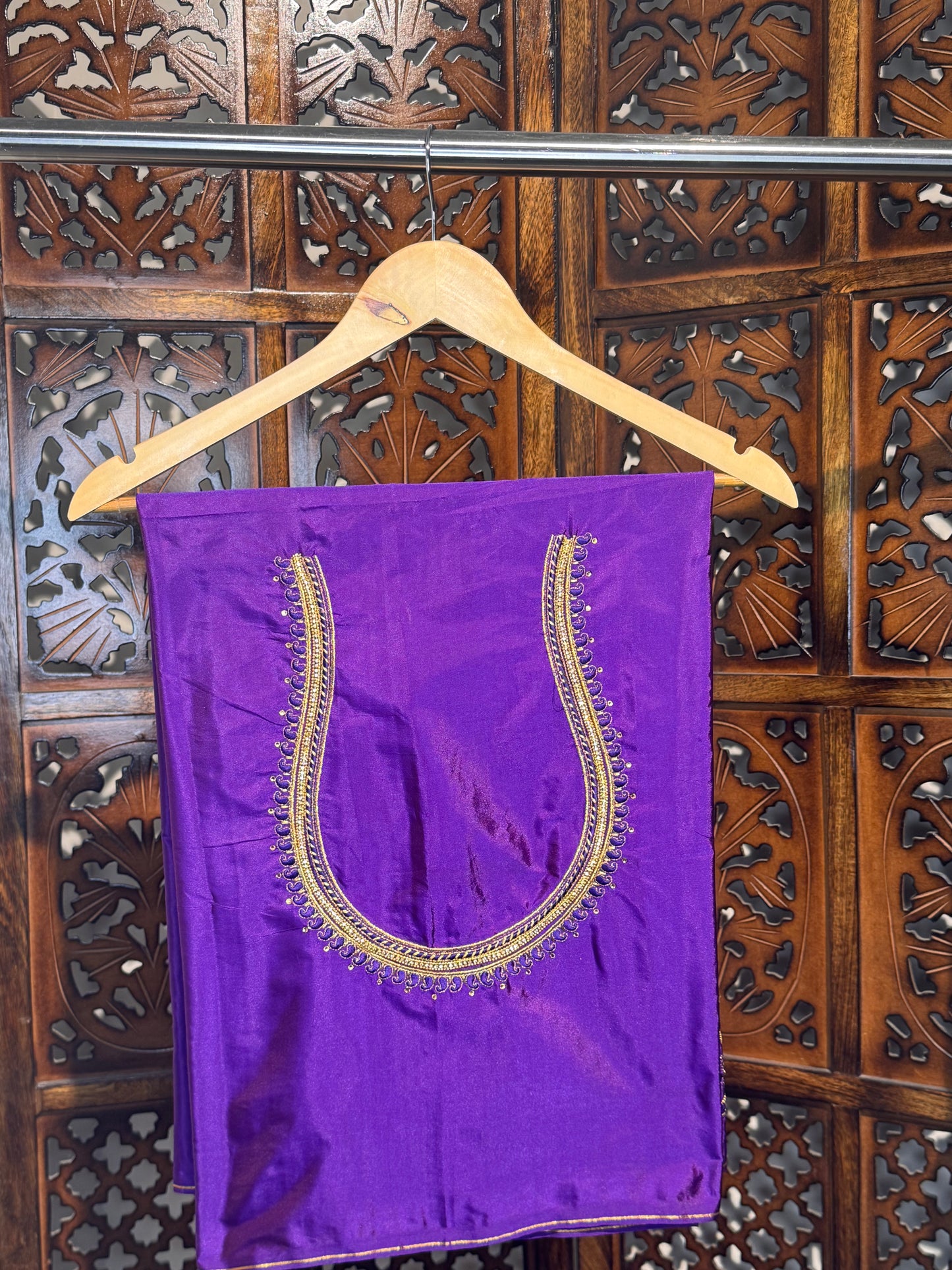 Purple Silk Blouse Material with Embroidery work
